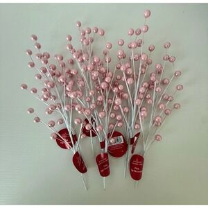 Ashland Pink Pearl Berry Picks Lot of 8 Christmas Floral Stems Holiday Decor NWT